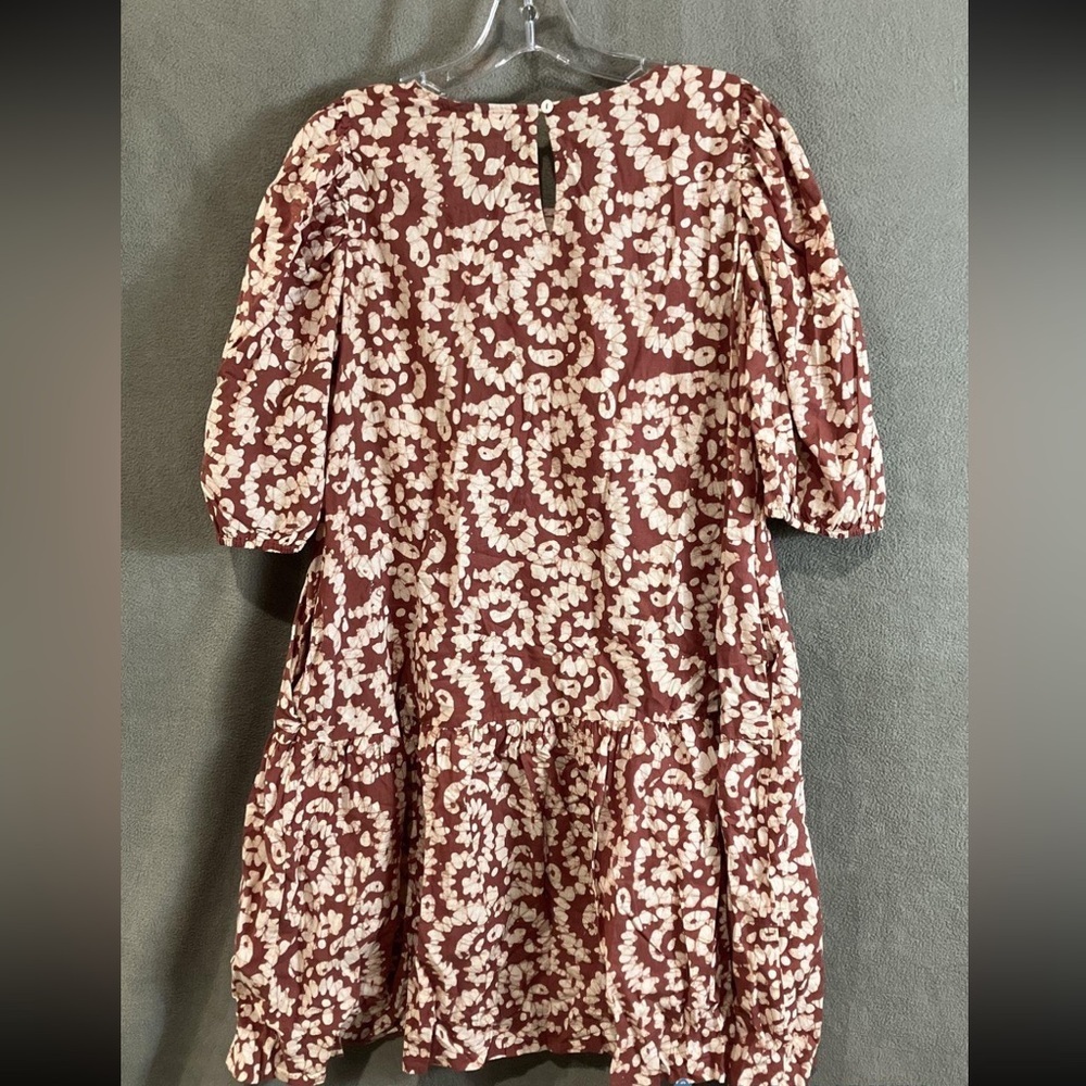Matta Short Sleeve Dress Sz Medium Brown Burgundy Cream 100% organic cotton - Picture 3 of 6